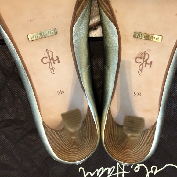 Cole Haan Metallic Gold Peep Toe Heels - Picture 6 of 16